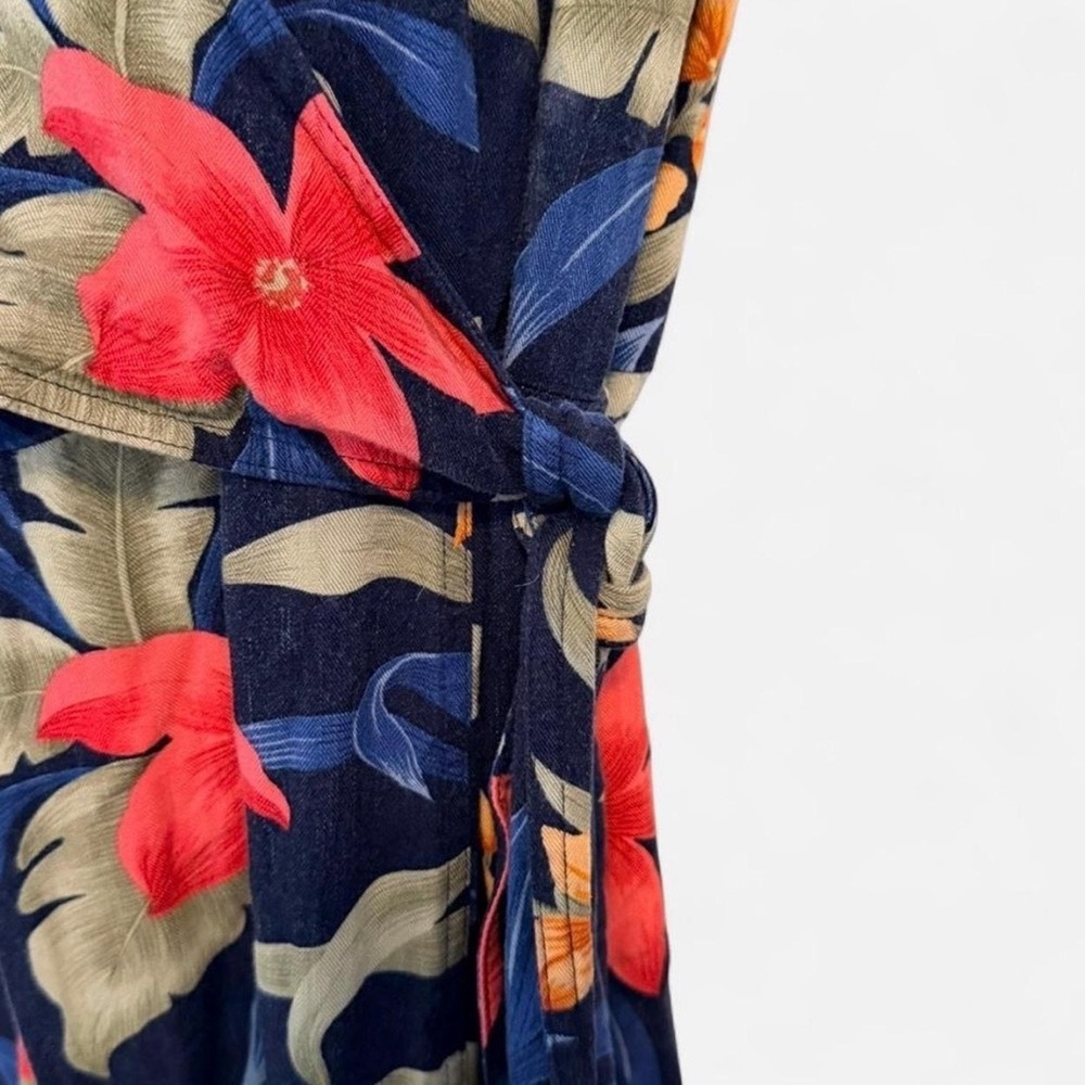 Caribbean Joe Navy Floral Wrap Dress, Hawaiian Tropical Print, Size Small - Picture 5 of 6